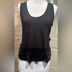 Calvin Klein Black Sleeveless Sequin Fringe Tank Top/Camisole